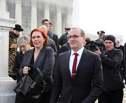 Kristina Schake and Chad Griffin outside the US Supreme Court in “The Case Against 8.” | HBO DOCUMENTARIES