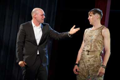 TROILUS AND CRESSIDA
By William Shakespeare
Directed by Daniel Sullivan

Featuring Zach Appelman (Diomedes); Tala Ashe (Helen, Andromache); Connor Bond (Ensemble); Alex Breaux (Ajax); Andrew Burnap (Troilus); Max Casella (Thersites); Andrew Chaffee (Ensemble); Michael Bradley Cohen (Ensemble);  Lee Edward Colston II (Ensemble); Paul Deo Jr. (Ensemble); Sanjit De Silva (Aeneas);  John Glover (Pandarus); Jin Ha (Ensemble); David Harbour (Achilles); Bill Heck (Hector); Hunter Hoffman (Ensemble); Nicholas Hoge (Ensemble); Edward James Hyland (Nestor); KeiLyn Durrel Jones (Ensemble);  Maurice Jones (Paris); Forrest Malloy (Ensemble); Ismenia Mendes (Cressida); Nneka Okafor (Cassandra); Tom Pecinka (Patroclus);  Kario Pereira-Bailey (Ensemble); Miguel Perez (Priam, Calchas); Corey Stoll (Ulysses); John Douglas Thompson (Agamemnon)