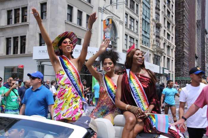 Mj Rodriguez, Indya Moore, and Dominique Jackson, from the cast of "Pose," serve as grand marshals during World Pride in 2019.