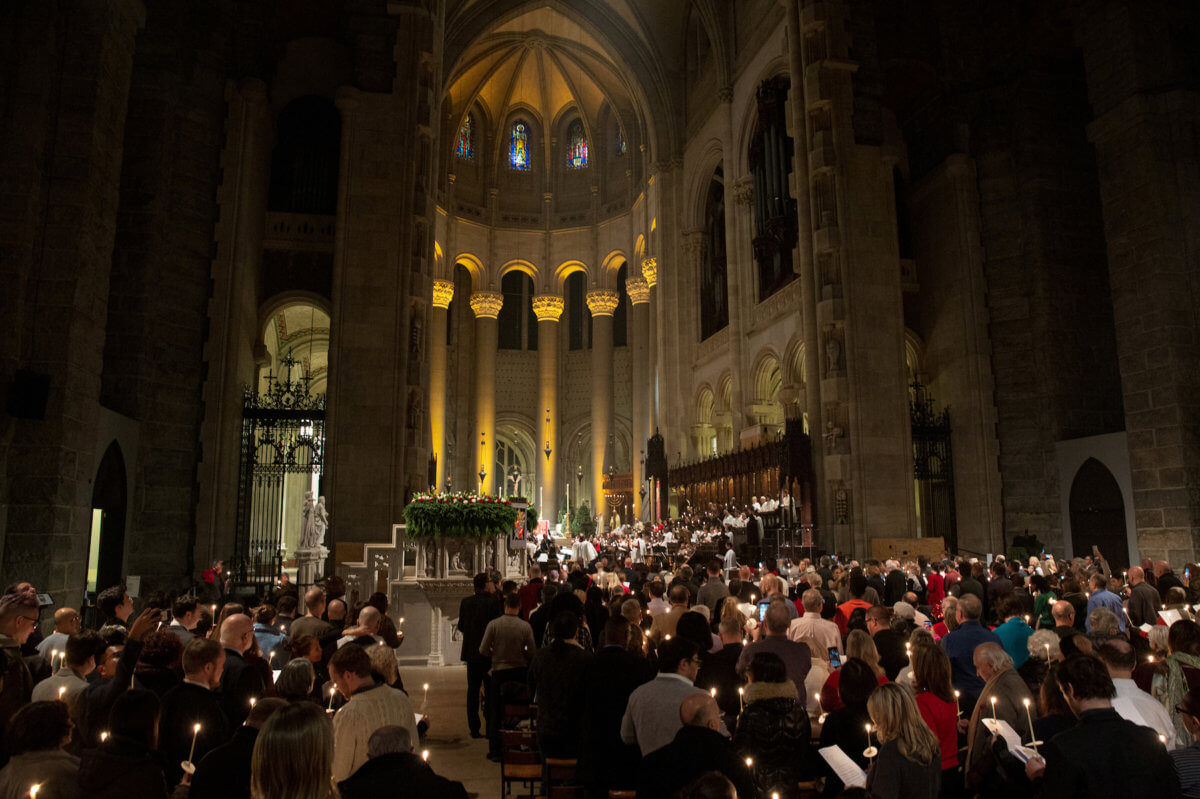 Christians attend the Christmas Eve services at the Cathedral of St. John the Divine in New York