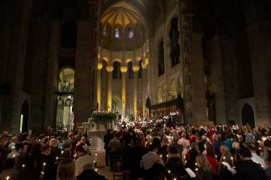 Christians attend the Christmas Eve services at the Cathedral of St. John the Divine in New York