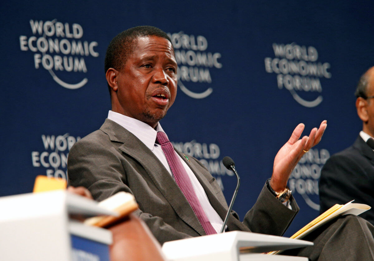 Zambian President Lungu participates in a discussion at the World Economic Forum on Africa 2017 meeting in Durban