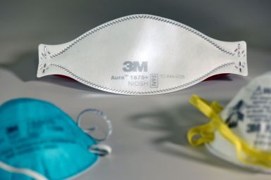 FILE PHOTO: Various N95 respiration masks at a laboratory of 3M, that has been contracted by the U.S. government to produce extra marks in response to the country’s novel coronavirus outbreak, in Maplewood, Minnesota