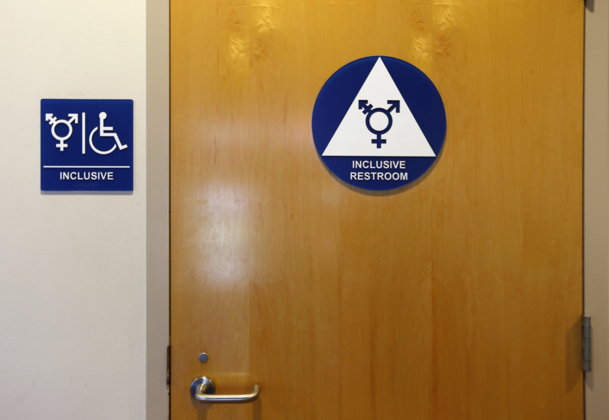 A gender neutral bathroom is seen at the University of California, Irvine