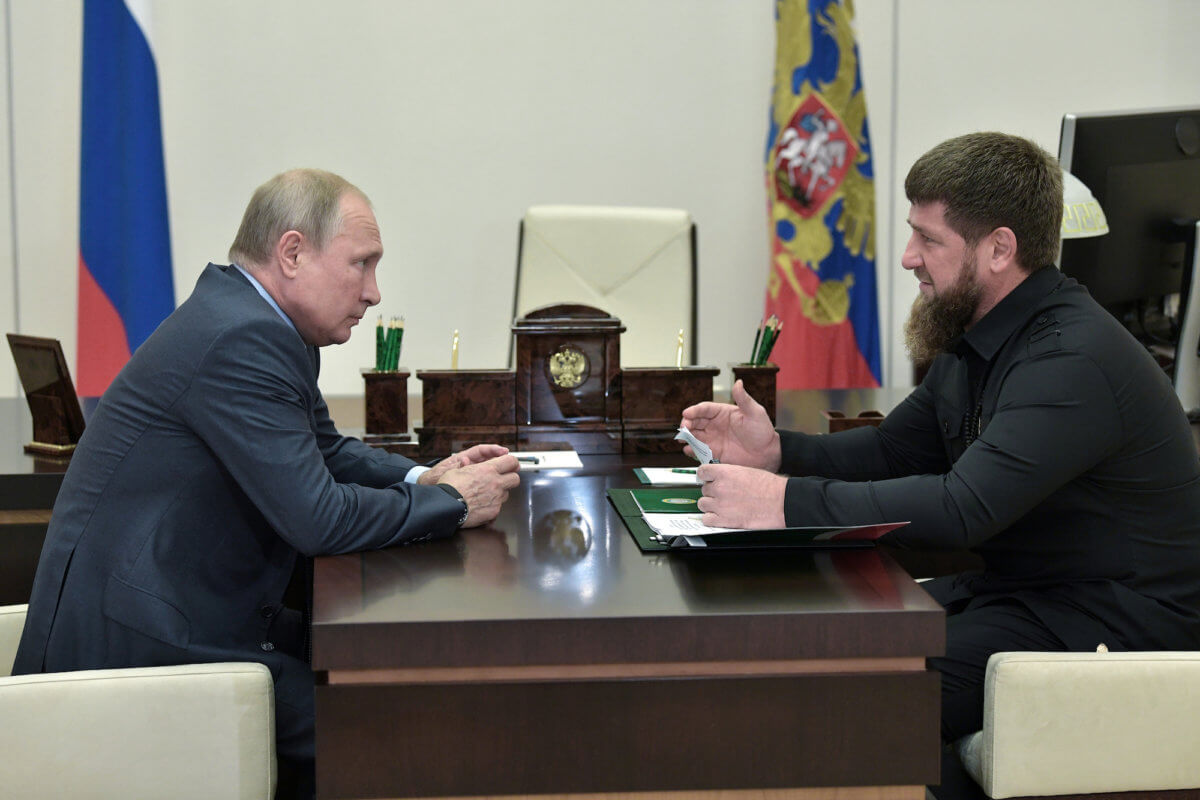 Russia’s President Putin meets with head of the Chechen Republic Kadyrov near Moscow