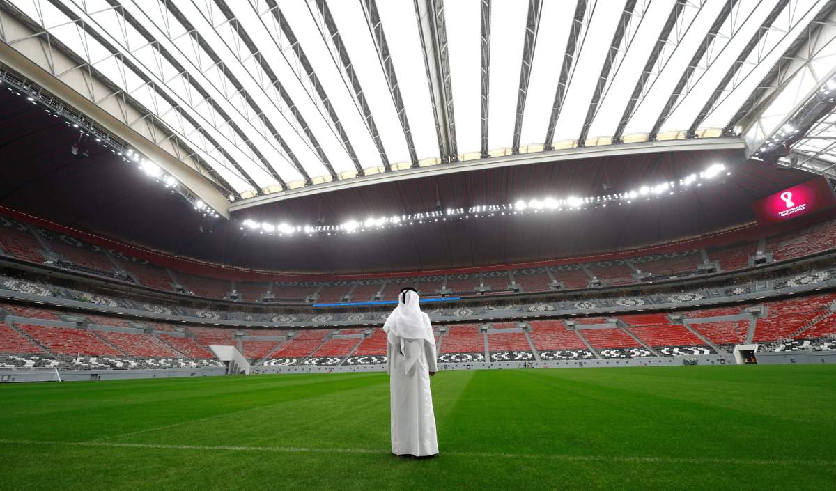 A general view shows the Al Bayt stadium, built for the upcoming 2022 FIFA World Cup soccer championship, during a stadium tour in Al Khor