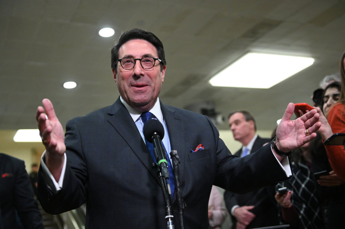 President Trump’s personal attorney Sekulow speaks to reporters during a break in the fourth day of the Senate impeachment trial of President Trump
