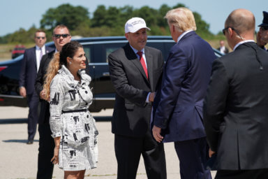 U.S. President Donald Trump arrives to Francis S. Gabreski Airport in Westhampton, New York