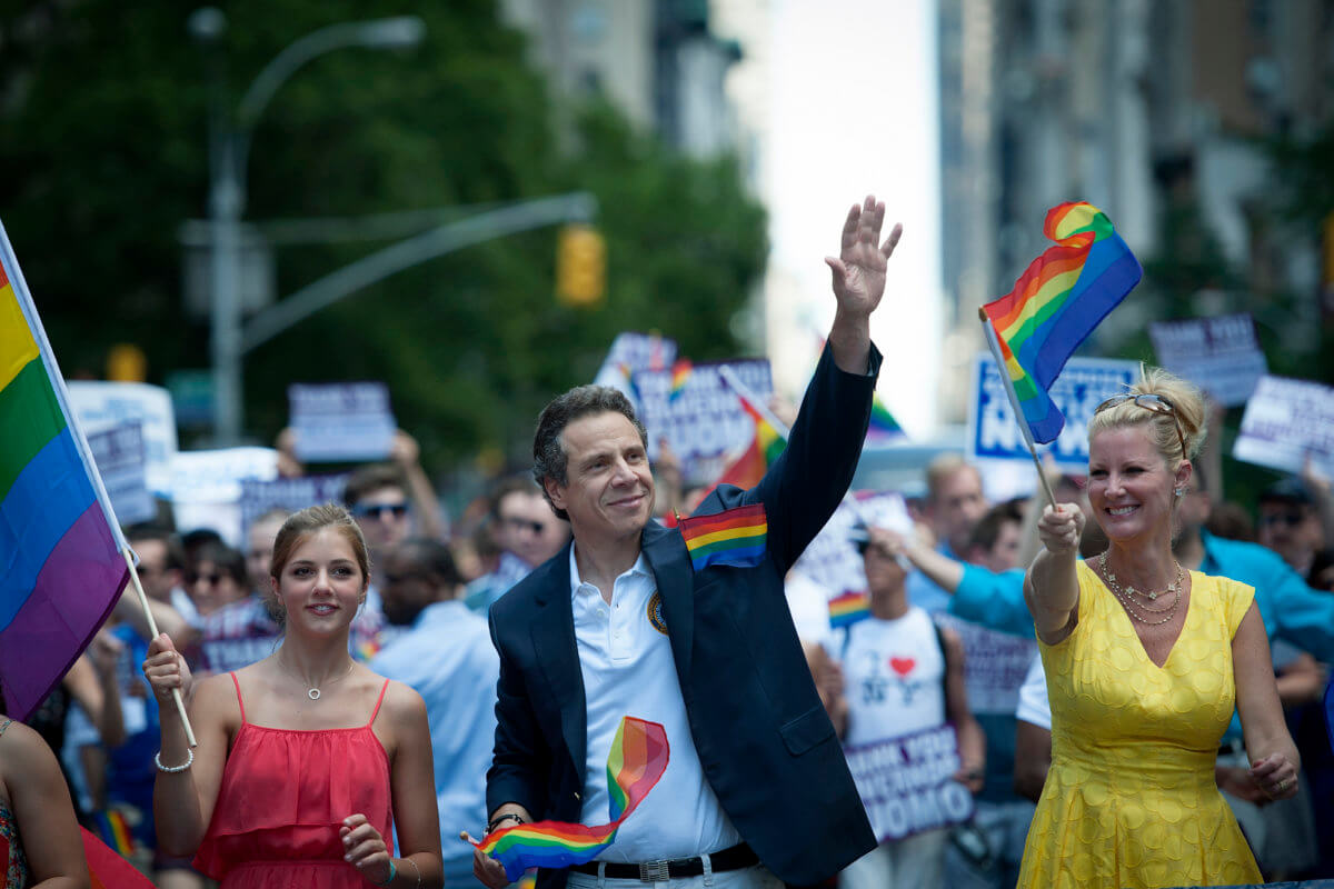 New York State Governor Andrew Cuomo and his girlfriend Sandra Lee participate in the Gay Pride Parade in New York