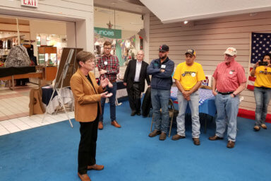 Democratic candidate for Kansas governor, Laura Kelly, speaks to volunteers at local Democratic headquarters in Dodge City