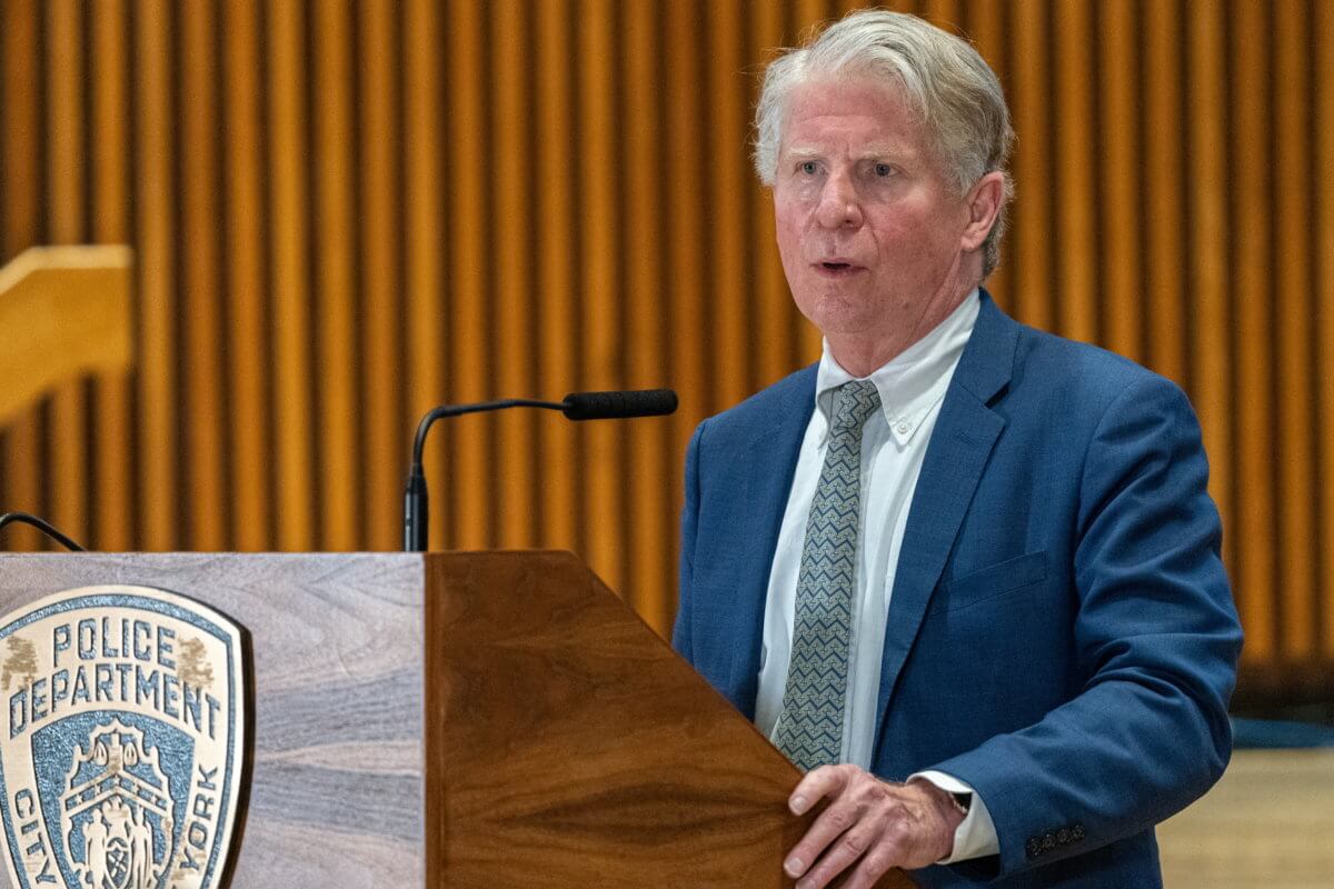 Manhattan district Attorney Cyrus Vance Jr. speaks at a news conference announcing charges against Brandon Elliot, following his arrest for attacking an elderly Asian woman, in New York