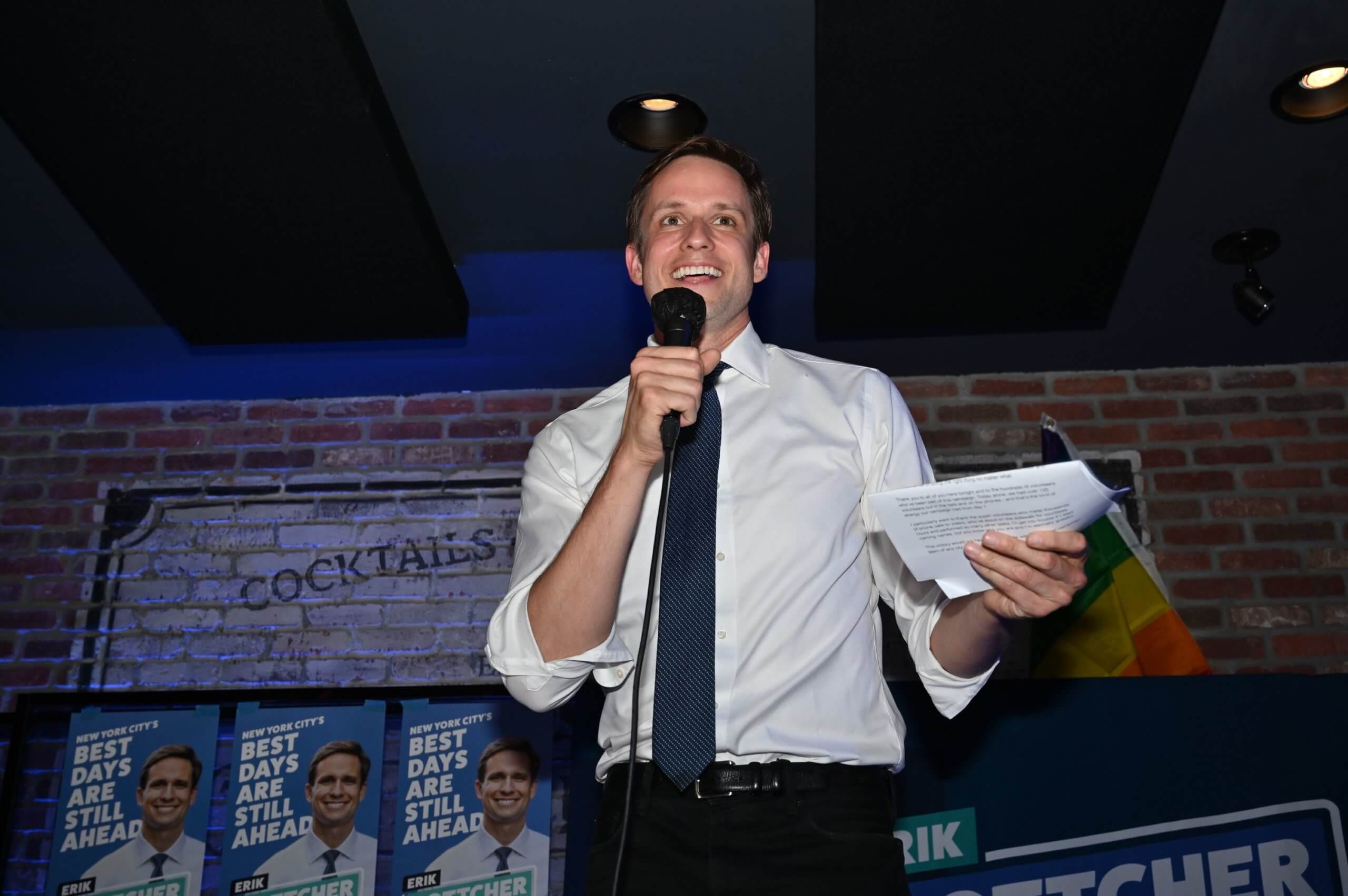 Erik Bottcher at his 2021 election night party at The Chelsea Bell.