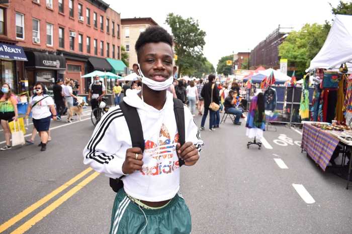 Azeki M-J Ali, 20, at Brooklyn Pride for the first time in 2021.