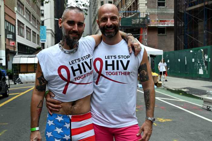 Demetre Daskalakis and husband Michael Macneal on Pride Sunday in New York City in 2021 when Daskalkis served as a grand marshal.