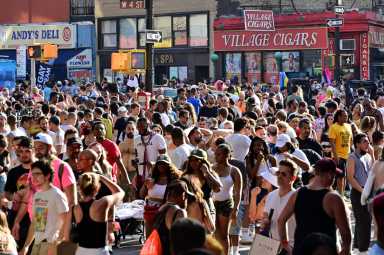 The scene in the Village during Pride Sunday in 2021.