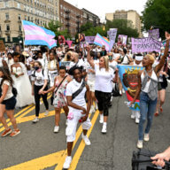 Marchers participate in the Brooklyn Liberation Rally and March in 2021.