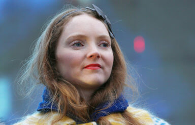 Actress and model Lily Cole speaks at a screening of Asghar Farhadi’s film The Salesman in Trafalgar Square in London