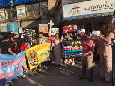 The Trans Immigrant Project (TRIP), a division of Make the Road New York, leads the 10th annual Trans Latinx March in Jackson Heights, Queens, in 2021.