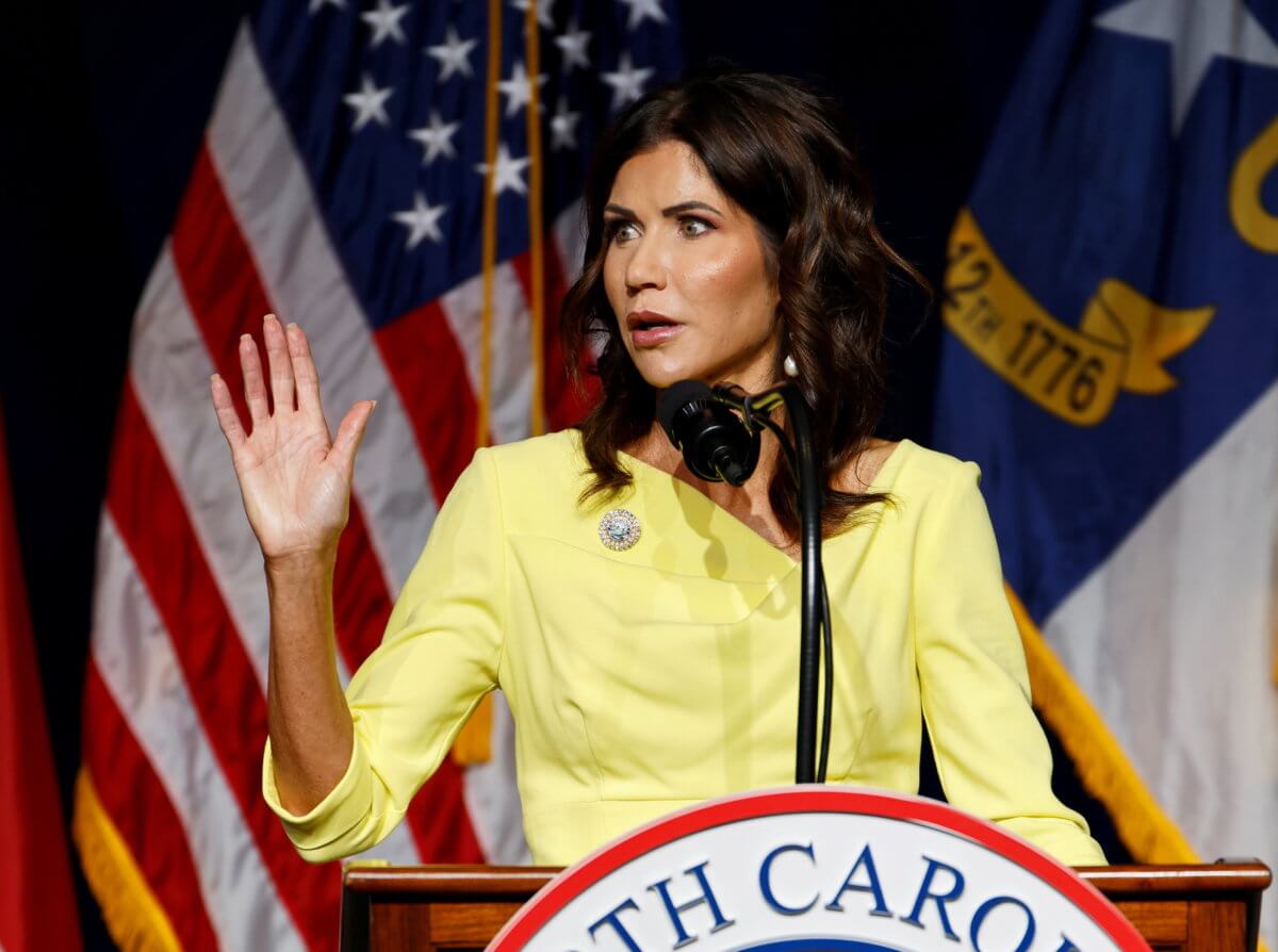 South Dakota Governor Noem speaks at North Carolina GOP convention on day former President Trump was expected to speak in Greenville