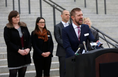 Executive director of Equality Utah Troy Williams holds a press conference at the state capitol in Salt Lake City, Utah