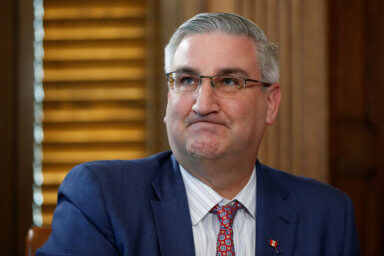 Indiana Governor Holcomb takes part in a meeting on Parliament Hill in Ottawa