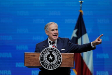 FILE PHOTO: Texas Governor Greg Abbott speaks in Dallas, Texas