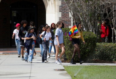 Students walk out of school to protest law known as “Don’t say gay bill