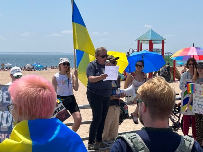 RUSA LGBTQ+ co-founder Yelena Goltsman at Brighton Beach Pride in 2022.