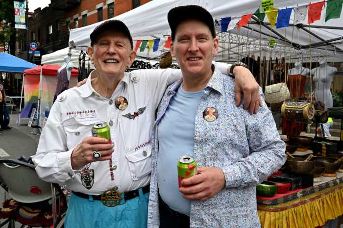Longtime LGBTQ activist Randy Wicker with friend Michael Gerdowski at Brooklyn Pride in 2022.