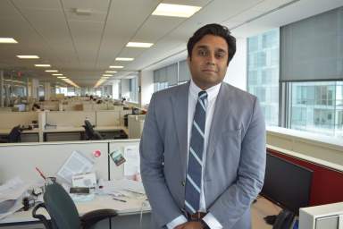 New York City Health Commissioner Ashwin Vasan at the Health Department's offices in Long Island City, Queens, during a 2022 interview with Gay City News.