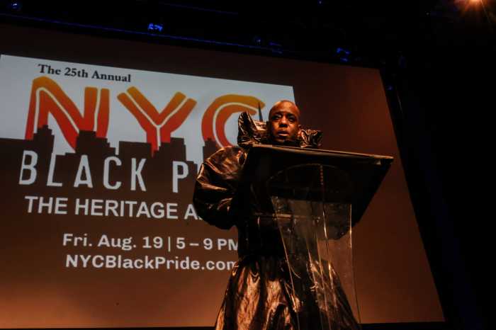 Lee Soulja-Simmons delivers remarks during NYC Black Pride's 2022 Heritage Image Awards.