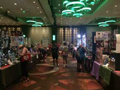 The exhibitor hall in the grand ballroom at Flame Con 2022.