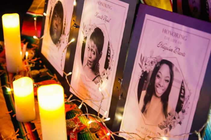 A vigil at Corona Plaza on Transgender Day of Remembrance in 2022.