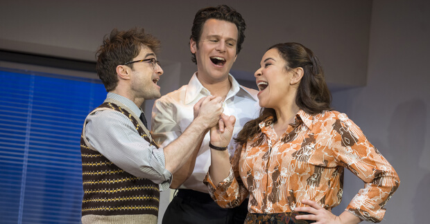 Daniel Radcliffe, Jonathan Groff and Lindsay Mendez in the play 'Merrily We Roll Along.'