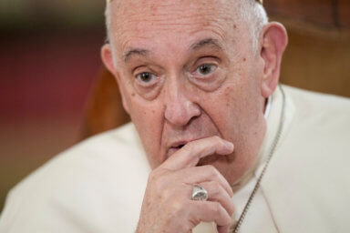 Pope Francis speaks during an interview with The Associated Press at the Vatican, Tuesday, Jan. 24, 2023.