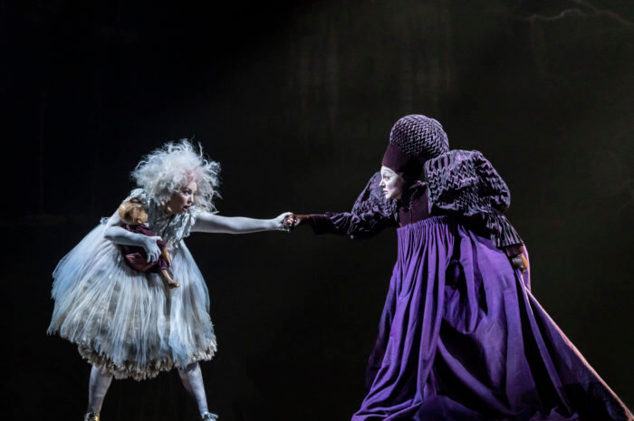 Lisa Lambe as the Fairy and Victoria Hamilton-Barritt as Queenie in Hex at the National Theatre, London. 