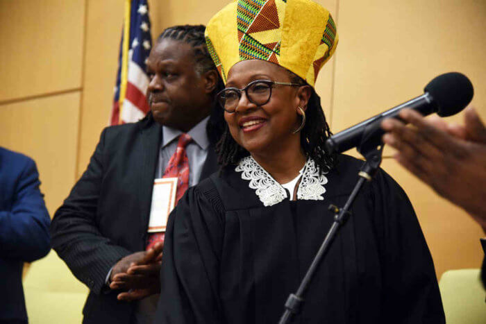 Justice Harriet L. Thompson at her induction ceremony in the Brooklyn Supreme Court in January of 2019.