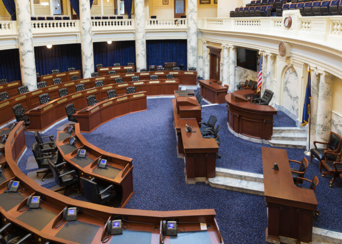 The chamber at the Idaho State Legislature.
