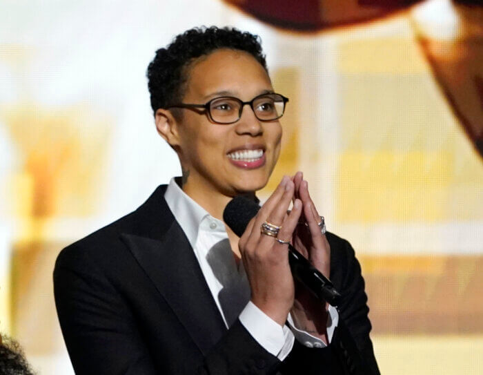 Brittney Griner appears on stage at the 54th NAACP Image Awards in Pasadena, Calif., on Feb. 25, 2023.