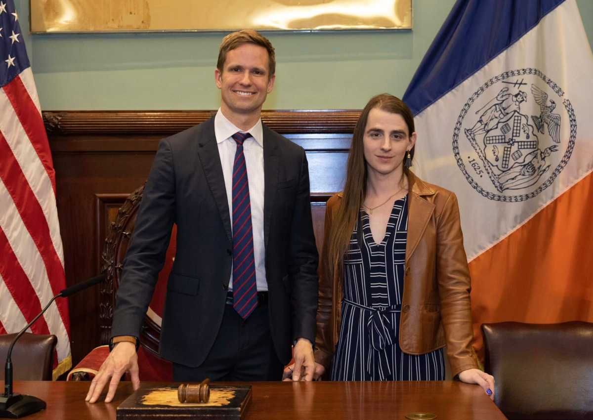 Councilembmer Erik Bottcher with State Representative Zooey Zephyr at City Hall on May 9.