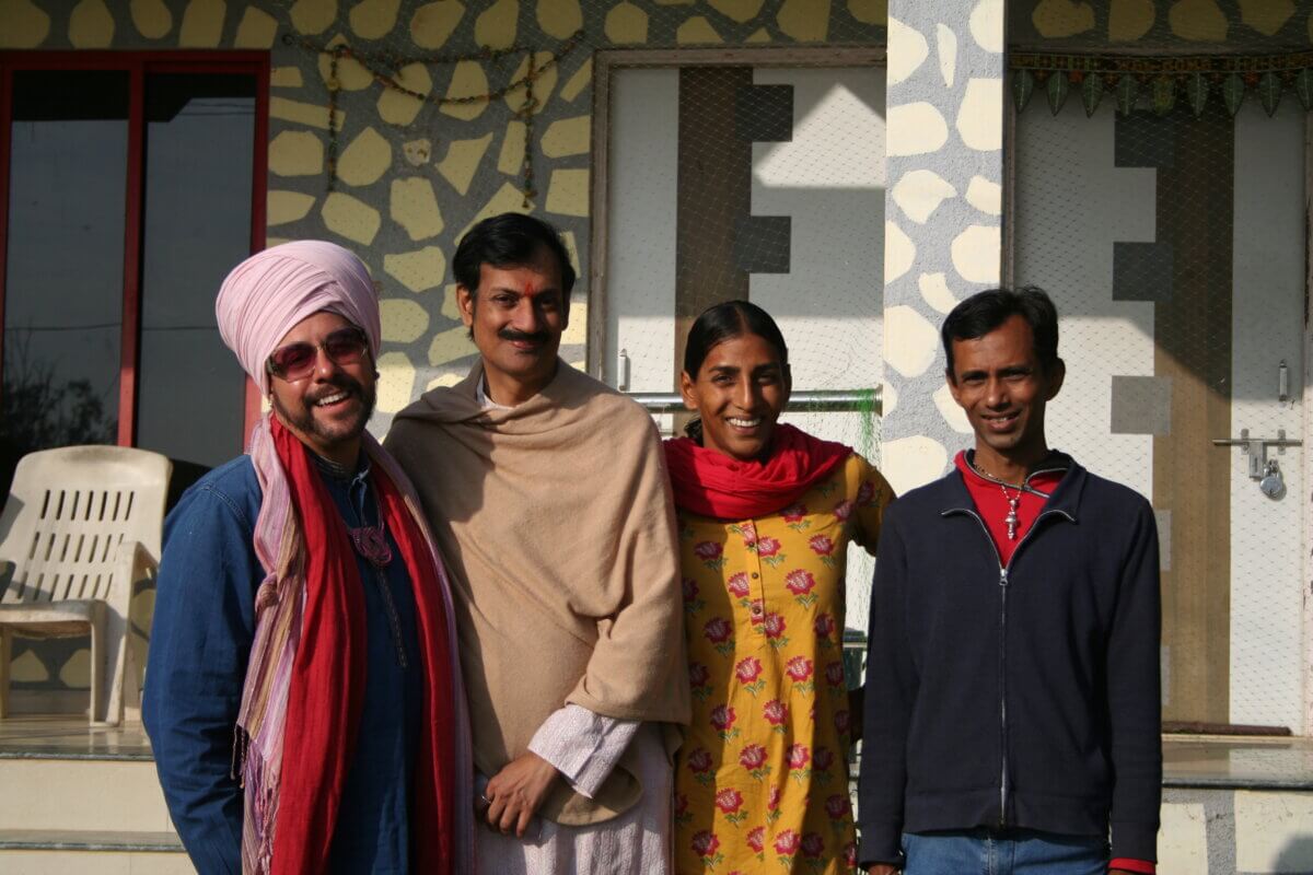 (Left to right) Prince Manvendra Singh Gohil’s husband, DeAndre Richardson, Prince Manvendra, Rhea, and Sasheis at the LGBTQI Community Ashram in Rajpipla, in the Indian state of Gujarat.