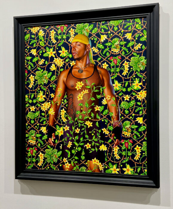 Installation shot of Kehinde Wiley, "Portrait of Emilio Hernandez Gonzalez," 2023. 
