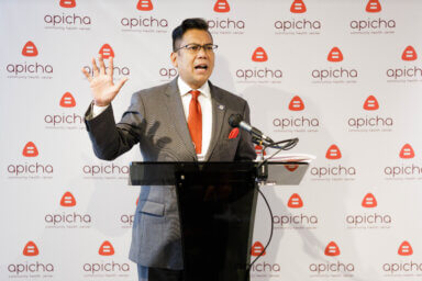 Glenn Magpantay speaks at a news conference hosted by Apicha Community Health Center in Jackson Heights on Wednesday, May 31, 2023.