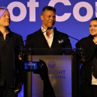 Anthony Rapp, Wilson Cruz, and Blu Del Barrio of "Star Trek: Discovery" receive the Outspoken Award during the Outright International Courage Awards on June 5, 2023.