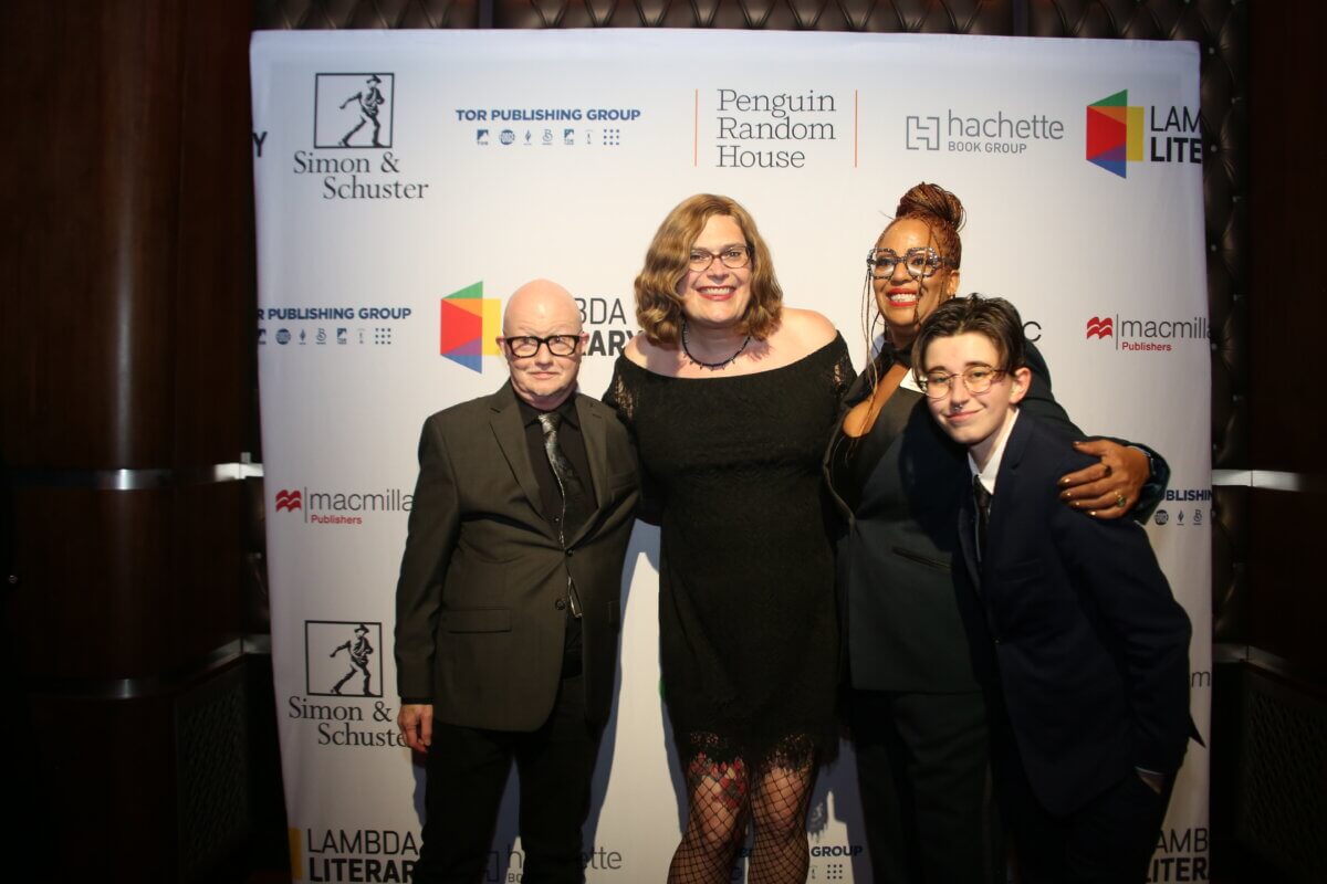 From L-R, Mickey Mahoney, Lilly Wachowski, Samiya Bashir and Harper Zacharias on the red carpet at the 35th Annual Lambda Literary Awards in New York on Friday June 9, 2023.