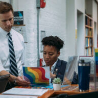 LGBTQIA+ Caucus member Erik Bottcher of Manhattan (left) and LGBTQIA+ Caucus co-chair Crystal Hudson of Brooklyn (right) at the LGBT Community Center last year.