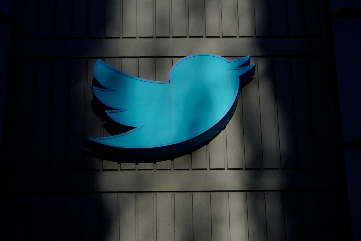 A sign at Twitter headquarters is shown in San Francisco on Nov. 18, 2022.