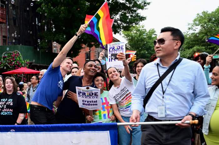 The City Council's LGBTQIA+ Caucus members at Brooklyn Pride in 2023.