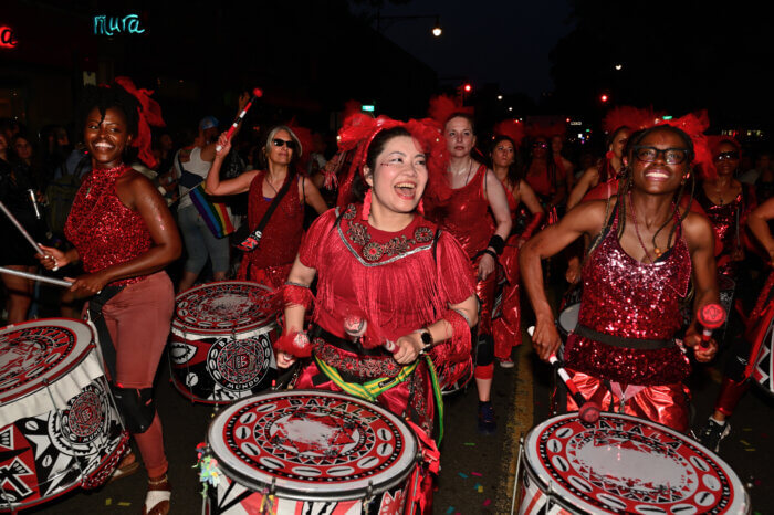 The Batala crew brings the percussion to Brooklyn Pride.