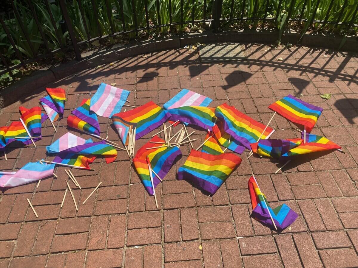 The Rainbow Flags on the ground at the Stonewall National Monument.